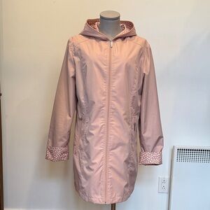 Nordstrom Pink Hooded Raincoat Polka Dot Lining Size 10